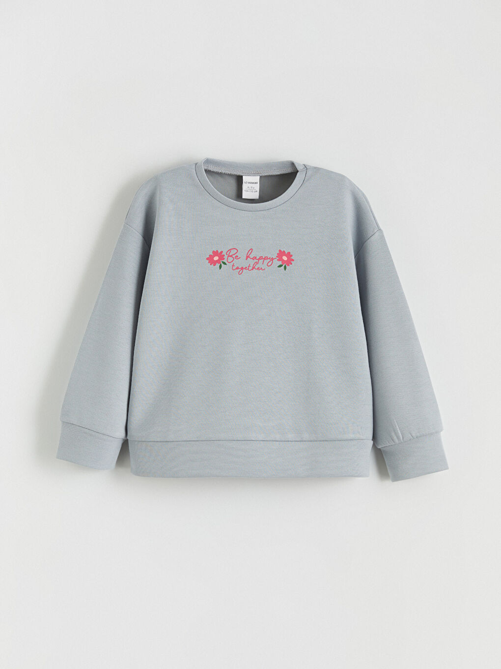 Gri Bisiklet Yaka Kız Çocuk Sweatshirt