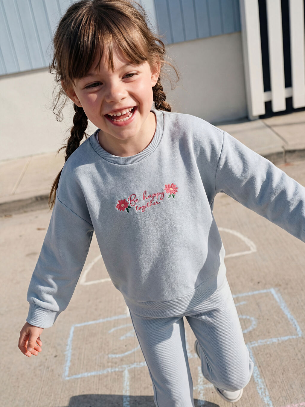 Hanorac cu guler rotund și pantaloni Soft Touch pentru fete-1