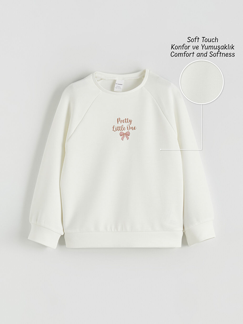 Ekru Baskılı Soft Touch Kız Çocuk Sweatshirt