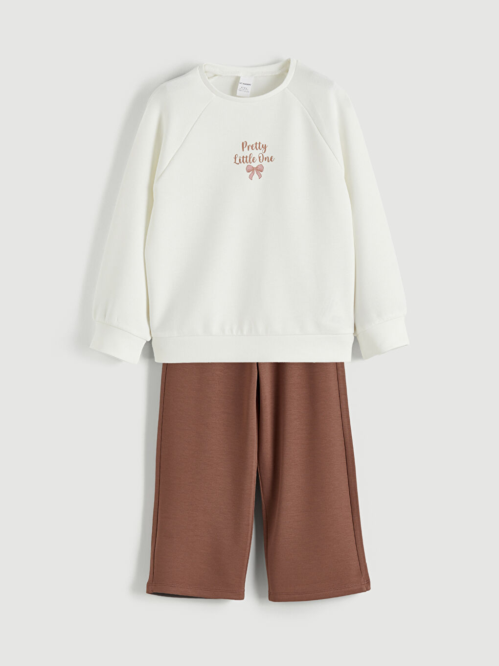 Ekru Baskılı Kız Çocuk Sweatshirt ve Pantolon 2'li