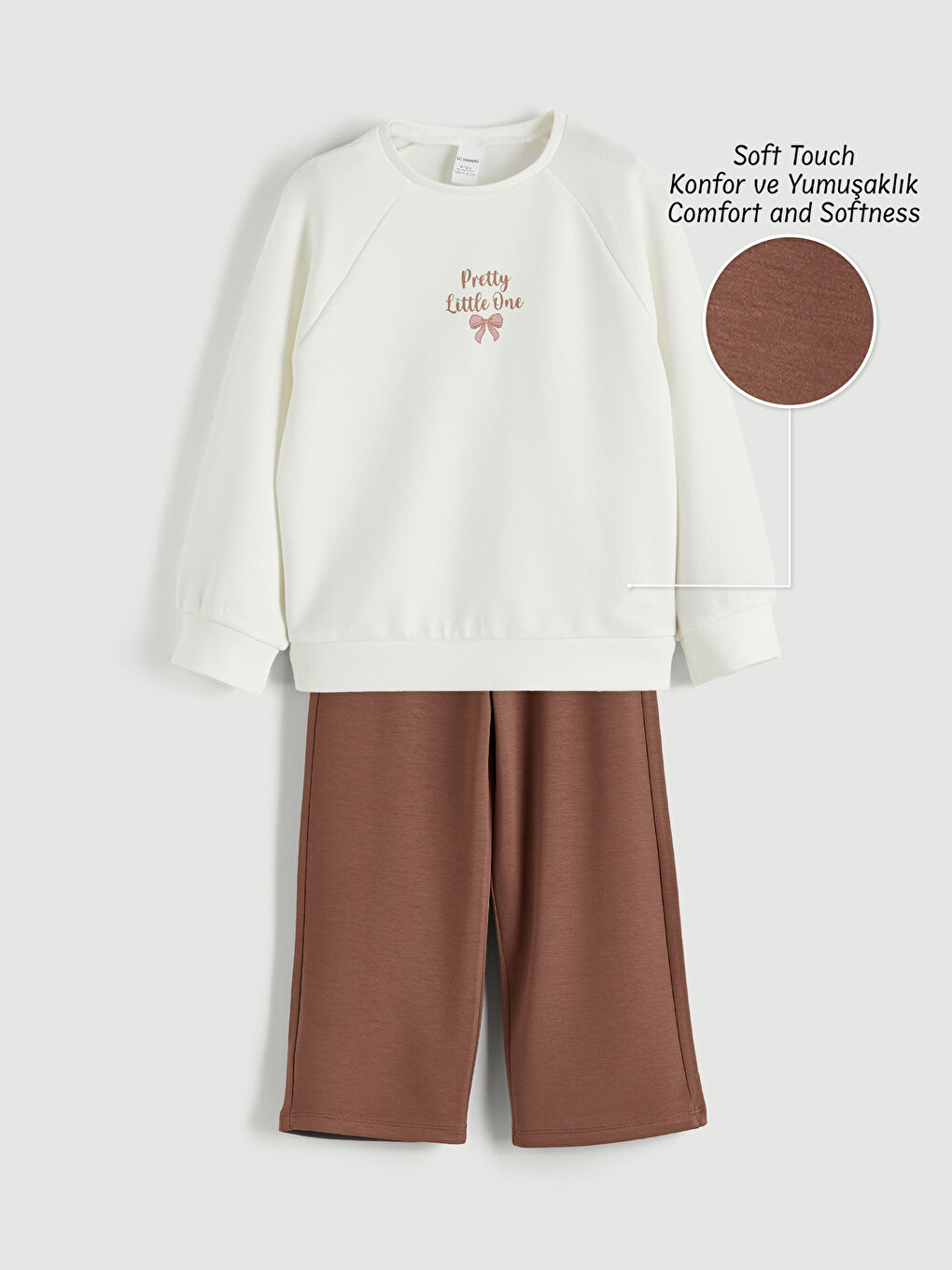 Ekru Baskılı Kız Çocuk Soft Touch Sweatshirt ve Eşofman Altı-1