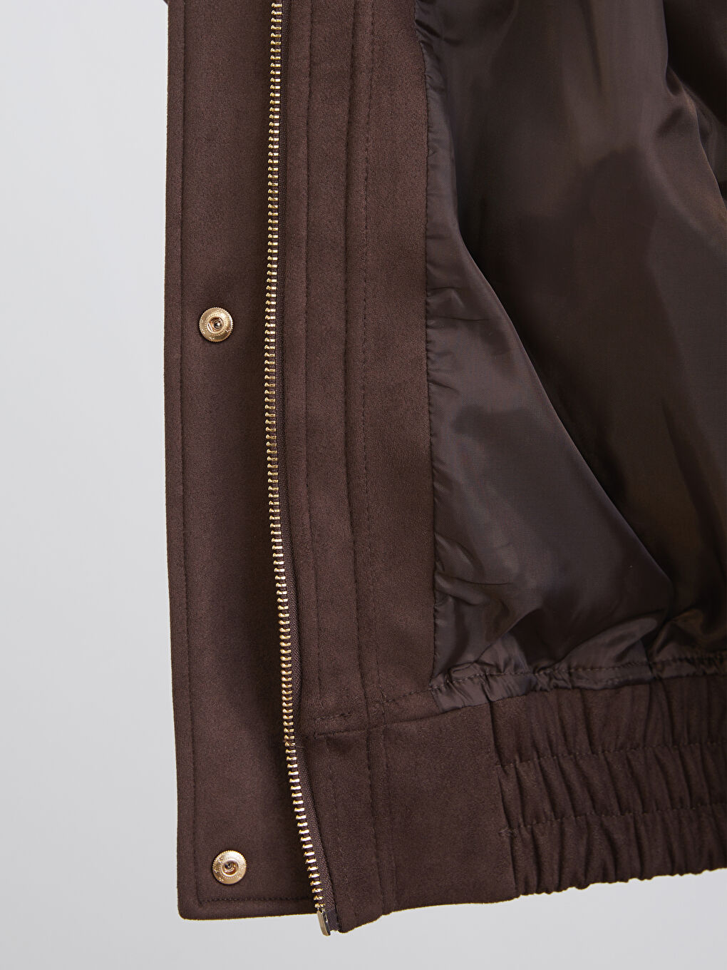 Kahverengi Dik Yaka Oversize Kadın Süet Görünümlü Ceket-3