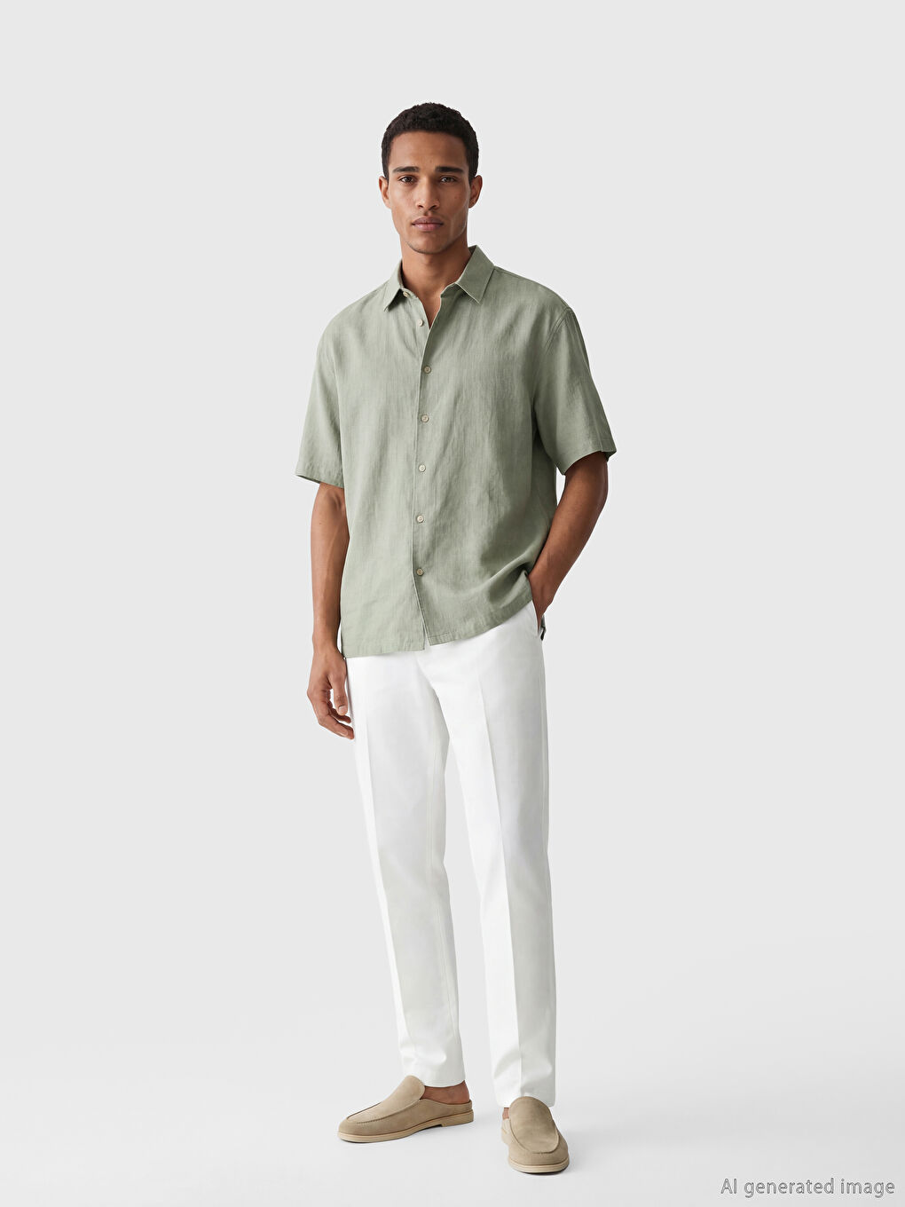 Yeşil Regular Fit Erkek Gömlek-1