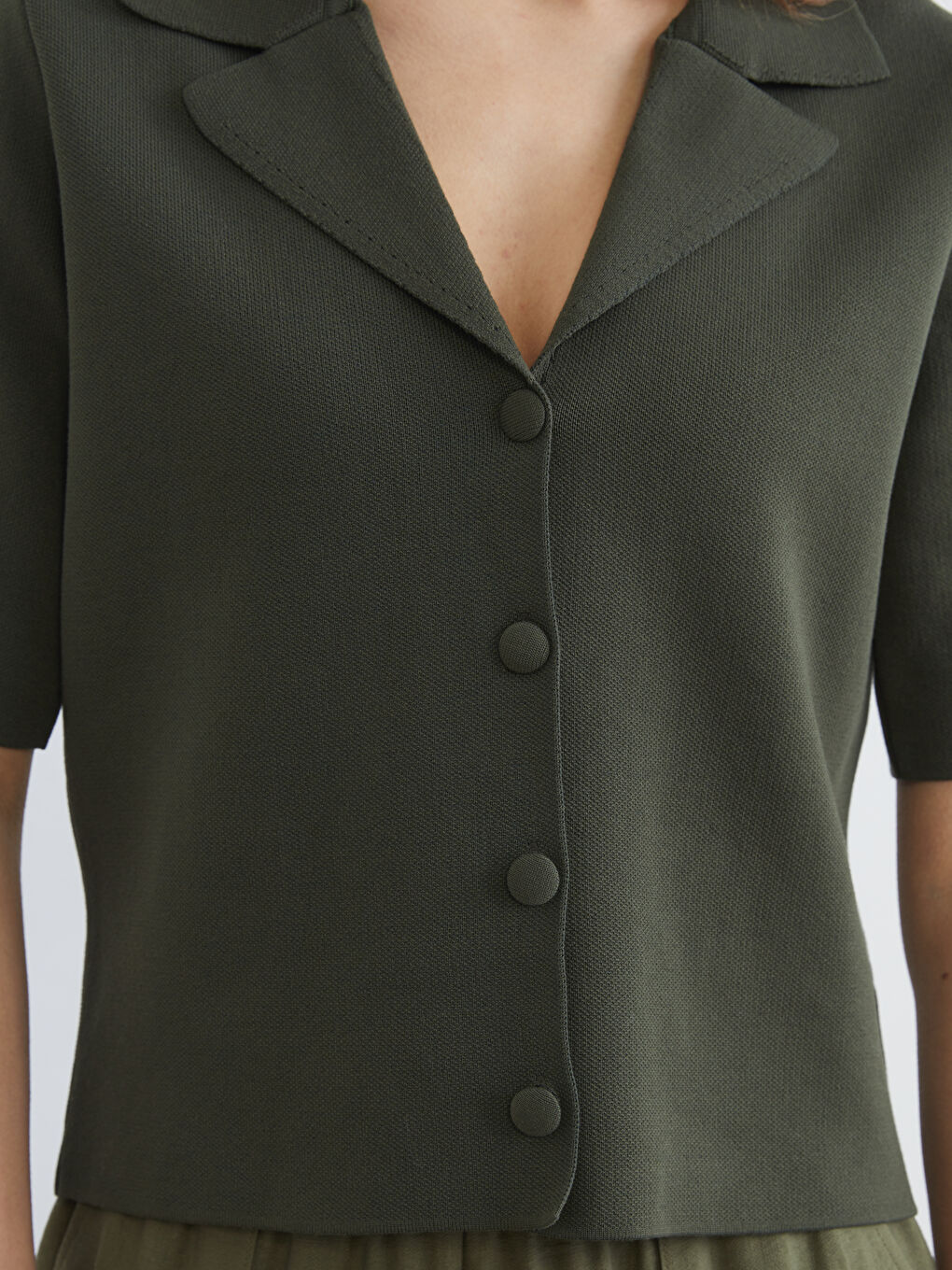 Haki Ceket Yaka Kadın Triko Hırka-2