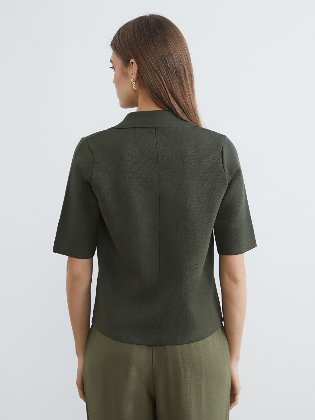 Haki Ceket Yaka Kadın Triko Hırka-3