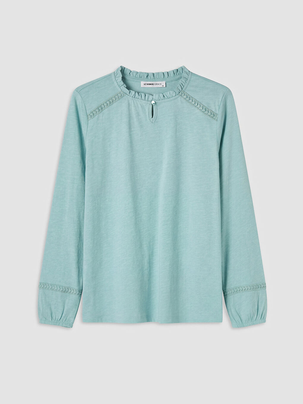 Yeşil Bisiklet Yaka Nakışlı Bluz