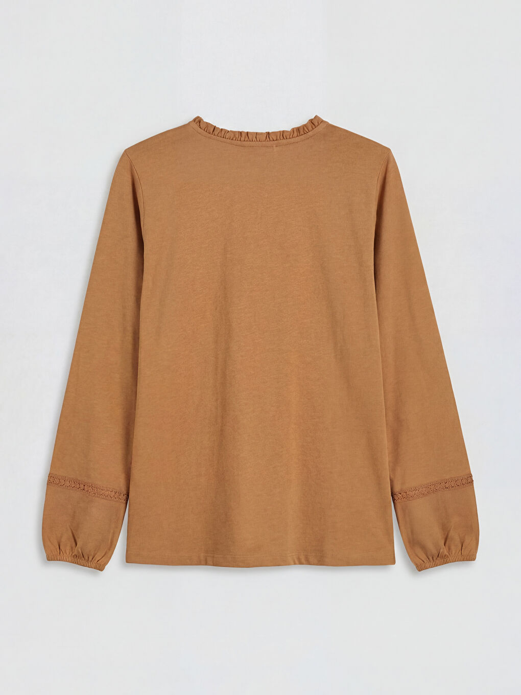 Kahverengi Bisiklet Yaka Nakışlı Bluz-1