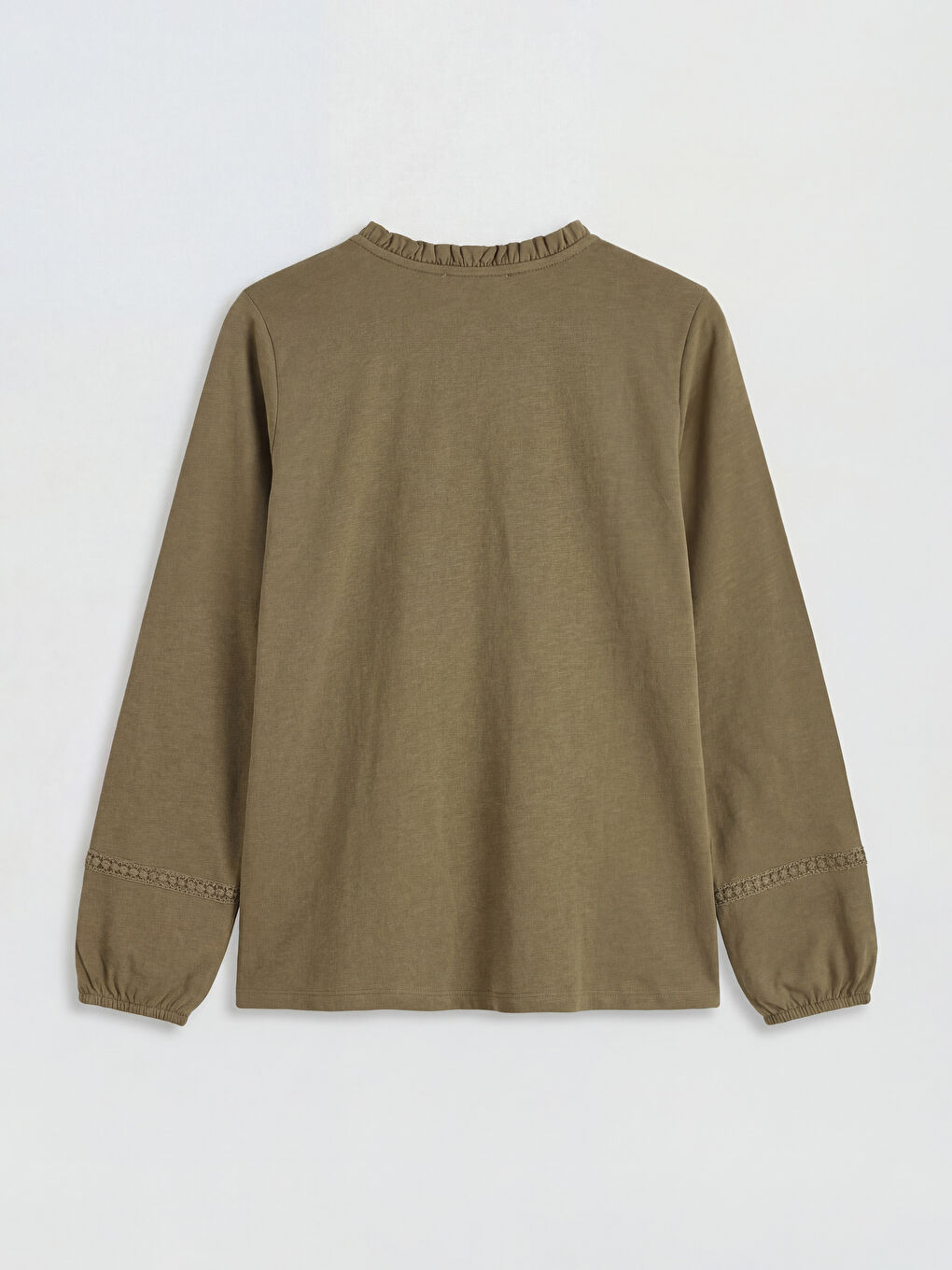 Haki Bisiklet Yaka Nakışlı Bluz-1