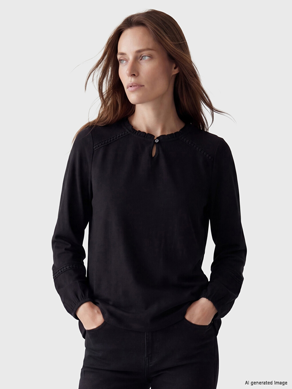Crew Neck Embroidered Blouse