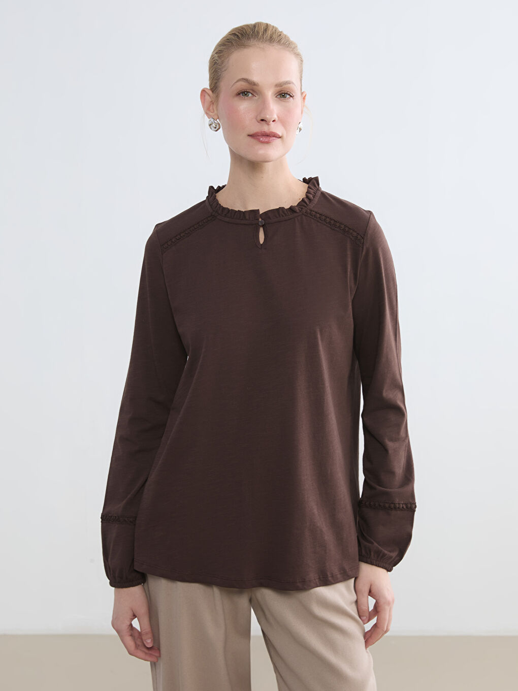 Embroidered Crew Neck Blouse