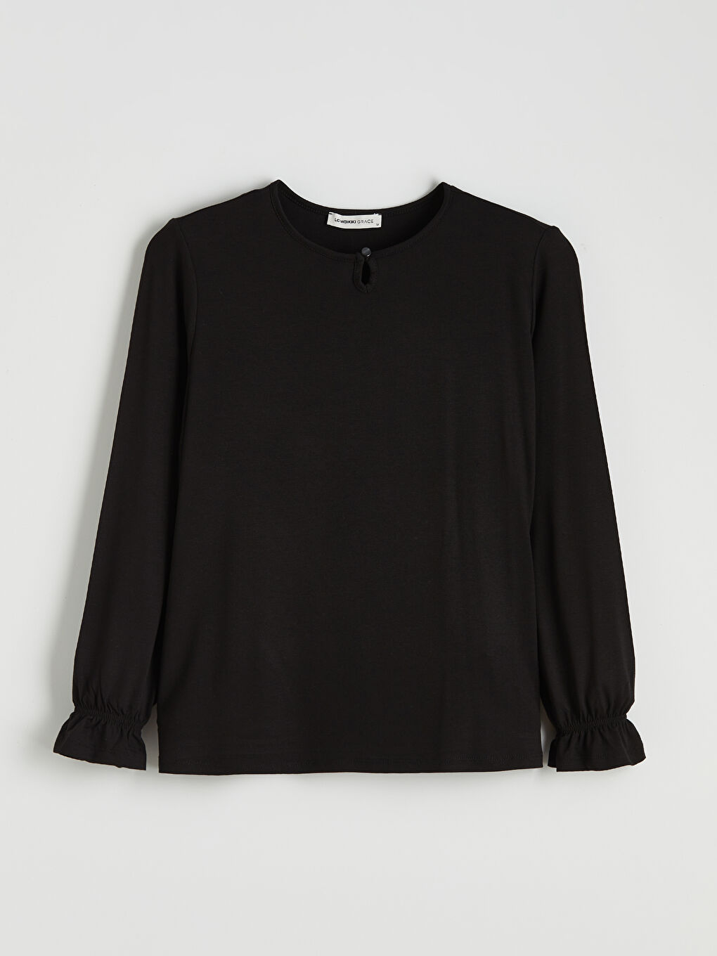 Siyah Bisiklet Yaka Fırfırlı Bluz-4