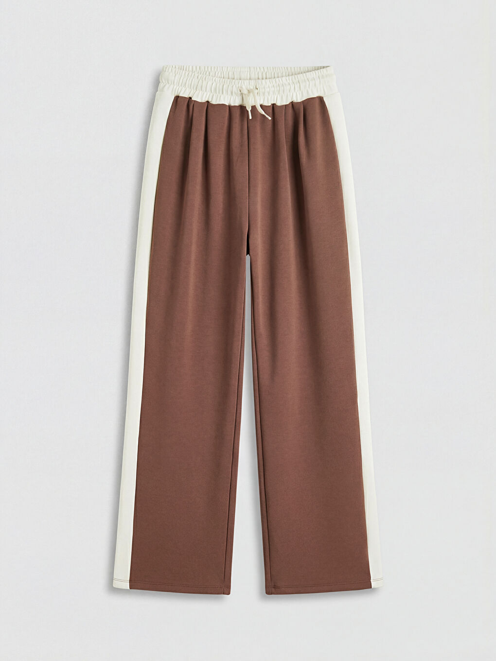 Kahverengi Şeritli Geniş Paça Kız Çocuk Eşofman Altı