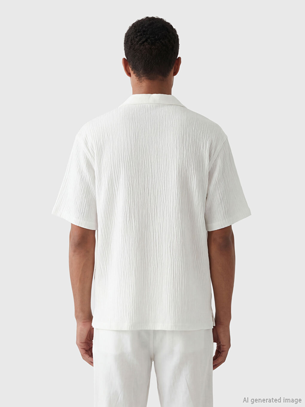 Beyaz Regular Fit Krinkle Erkek Gömlek-2