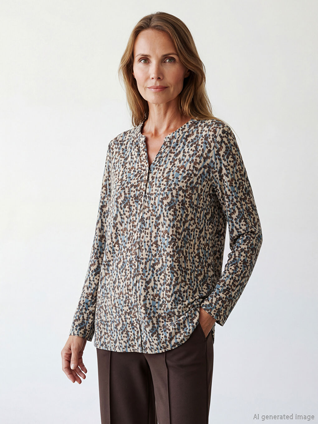Asymmetric Neckline Patterned Blouse