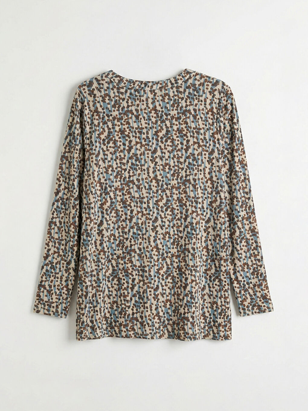 Bej Kaçık Yaka Desenli Bluz-1