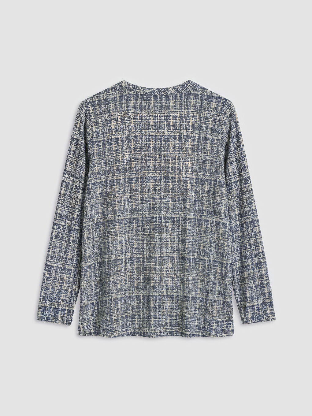 Mavi Kaçık Yaka Desenli Bluz-1