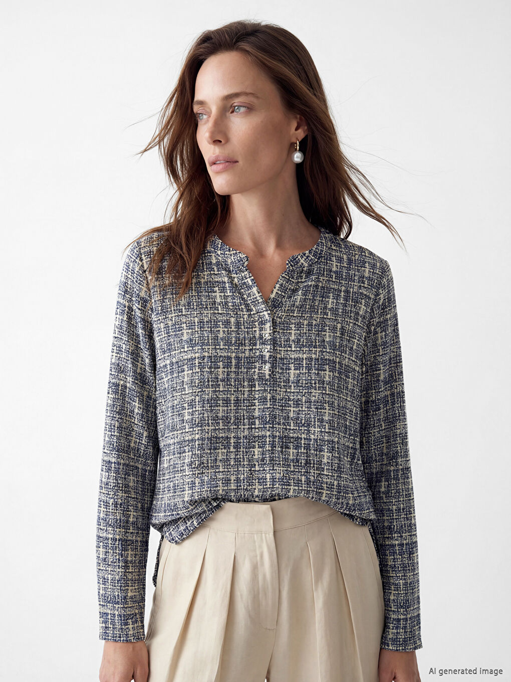Notch Neck Patterned Blouse
