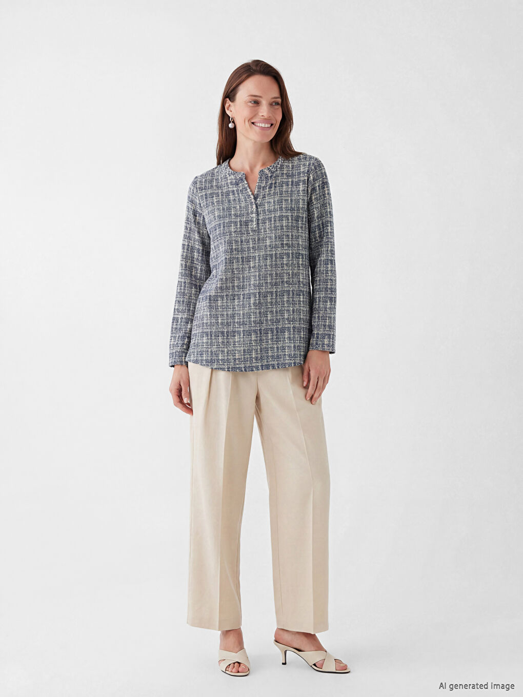 Notch Neck Patterned Blouse-1