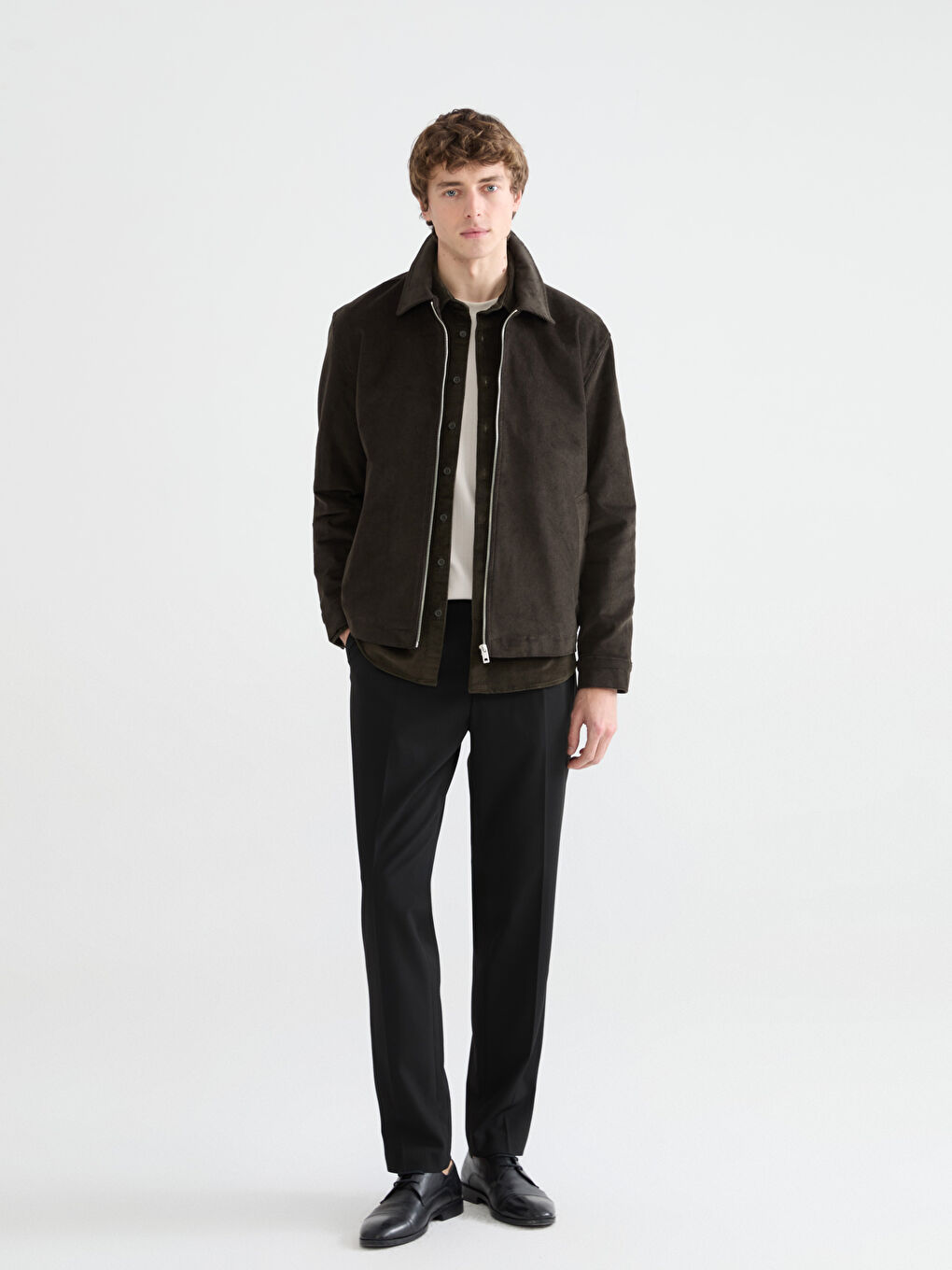 Haki Standart Kalıp Gömlek Yaka Kadife Erkek Mont-1