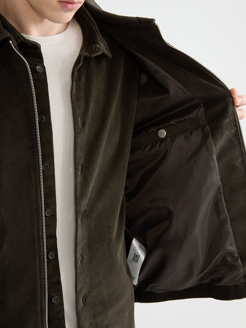 Haki Standart Kalıp Gömlek Yaka Kadife Erkek Mont-3