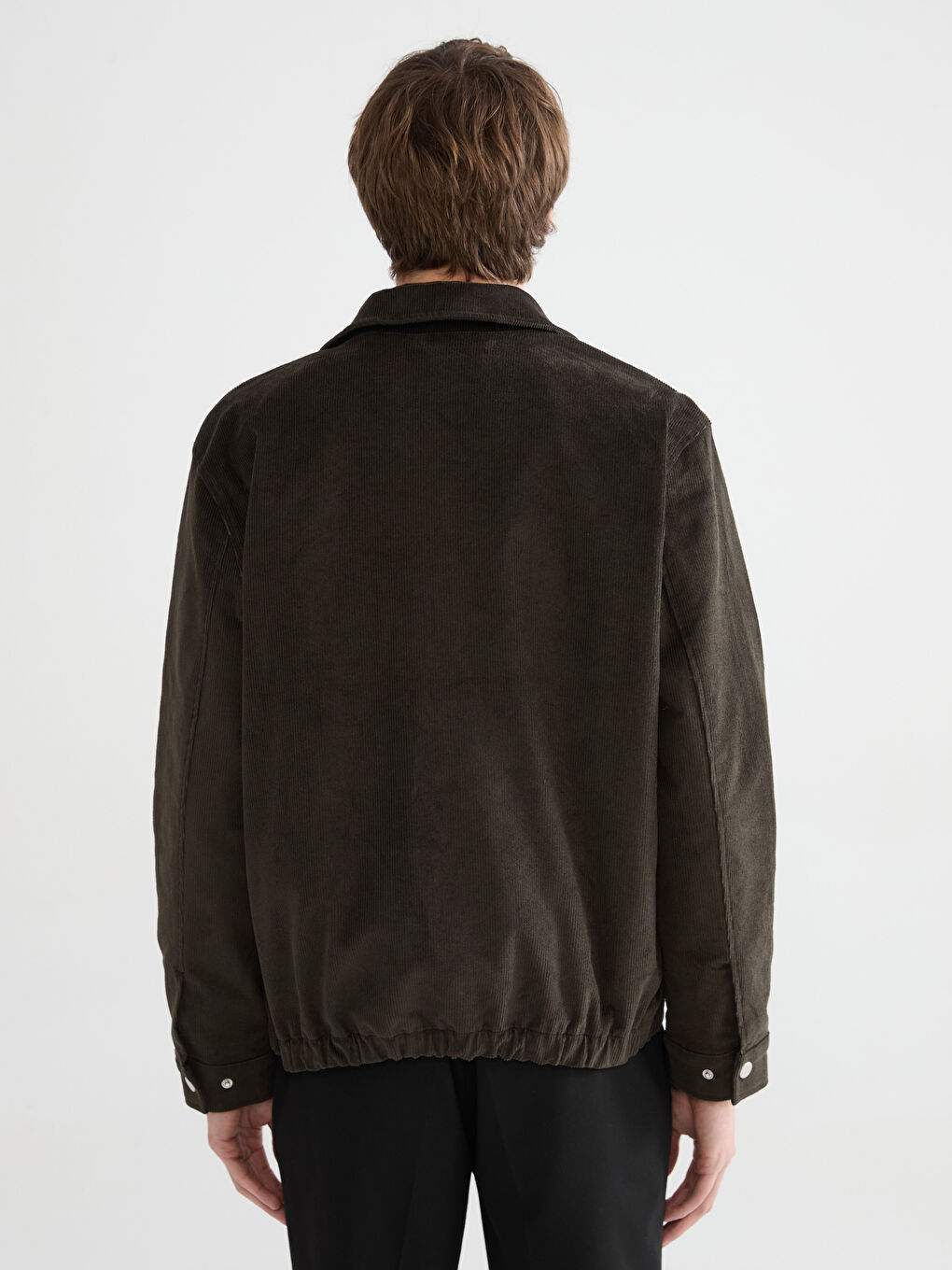 Haki Standart Kalıp Gömlek Yaka Kadife Erkek Mont-4