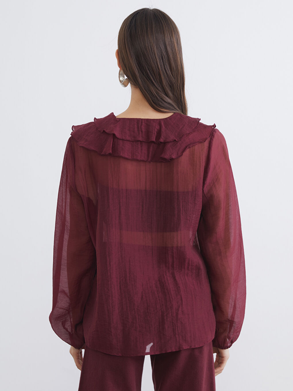 V-ს ფორმის დეკოლტე ტალღებიანი შიფონის ბლუზი-3