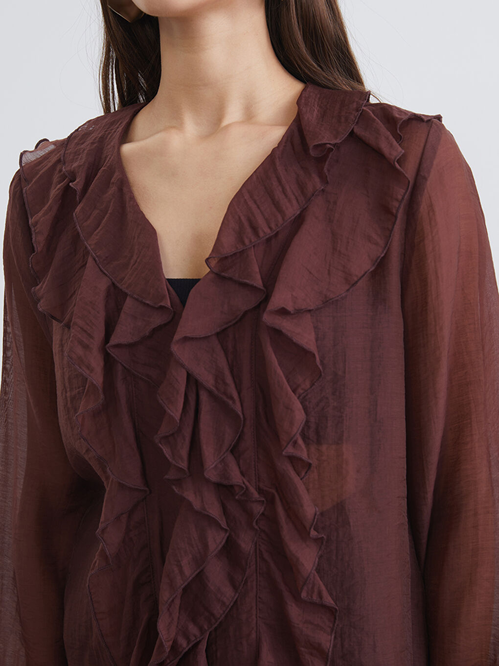 V Neck Frilled Chiffon Blouse-2