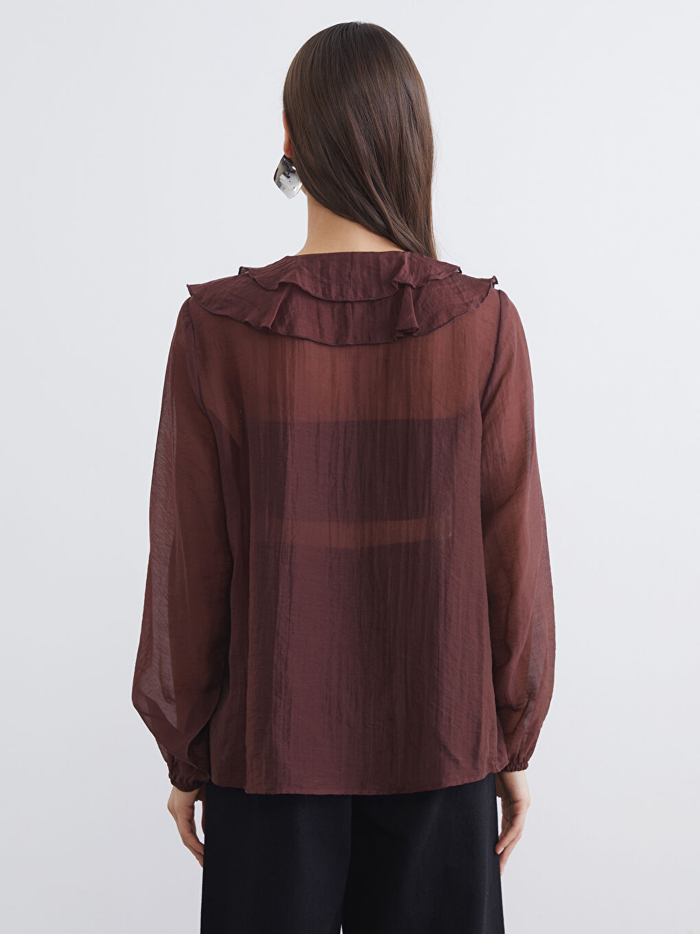 V Neck Frilled Chiffon Blouse-3