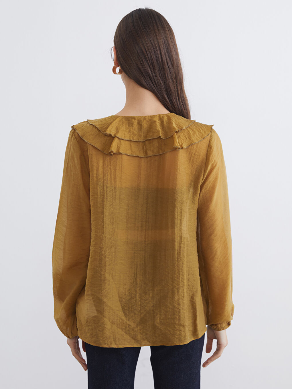 Блузка из шифона с v-образным вырезом и оборками-3
