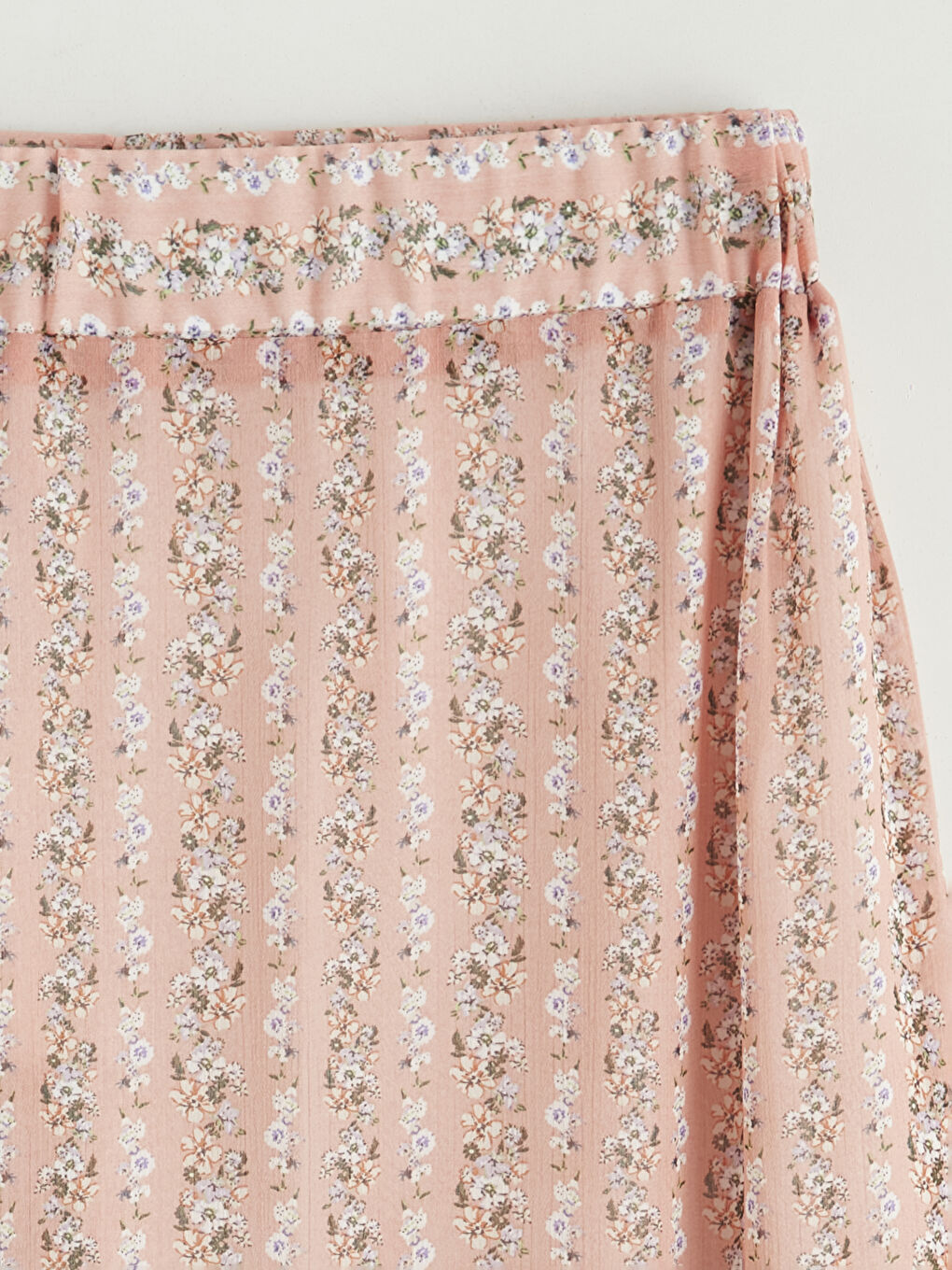 Pembe Beli Lastikli Çiçekli Katkat Şifon Etek-5