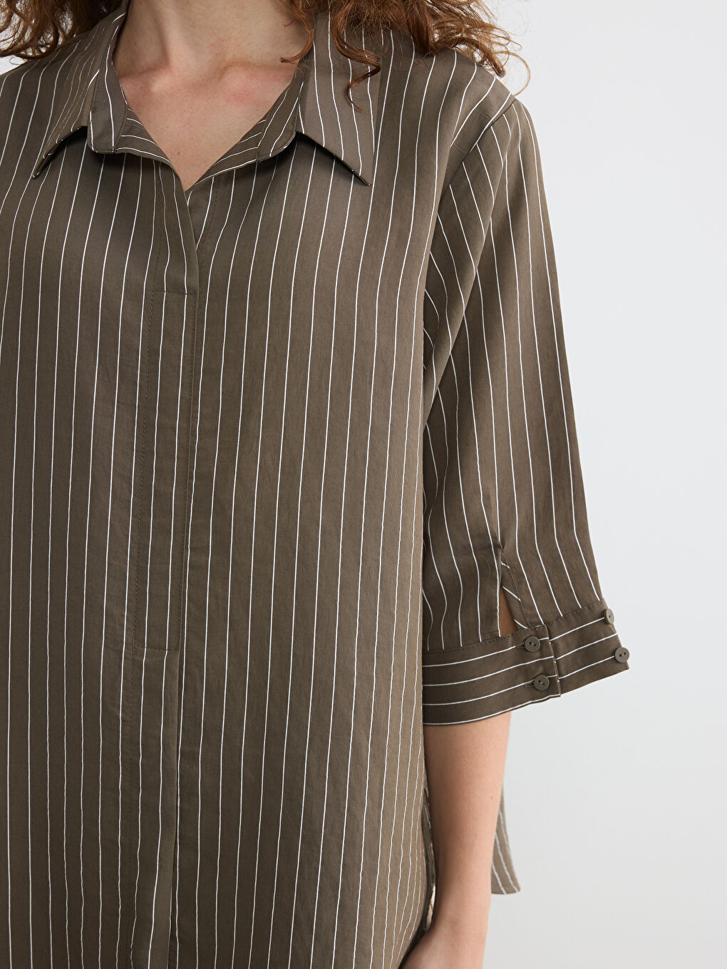 Haki Çizgili Kadın Gömlek-2