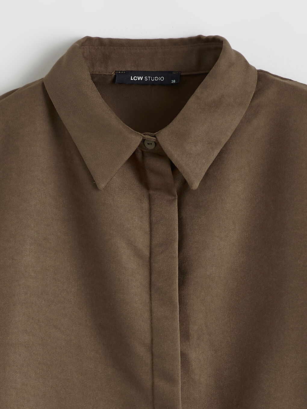 Kahverengi Kadın Süet Görünümlü Gömlek-5