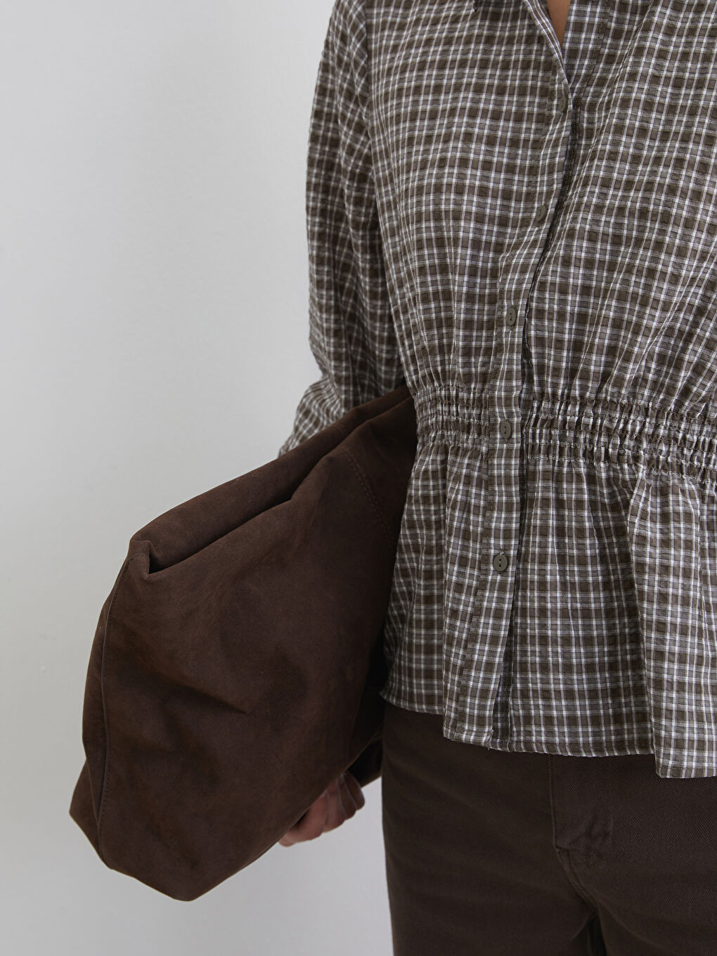 قميص كاروهات للستات بخصر مجمع-4