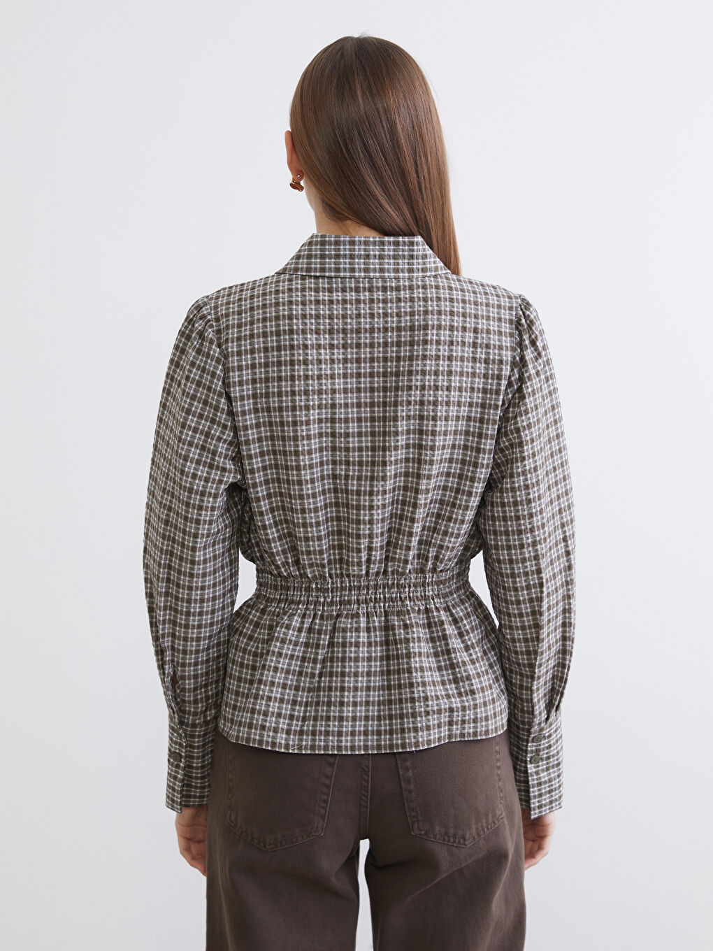 قميص كاروهات للستات بخصر مجمع-5