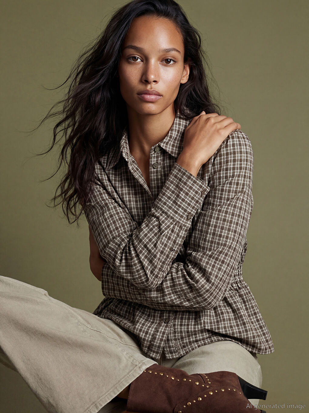 قميص كاروهات للستات بخصر مجمع