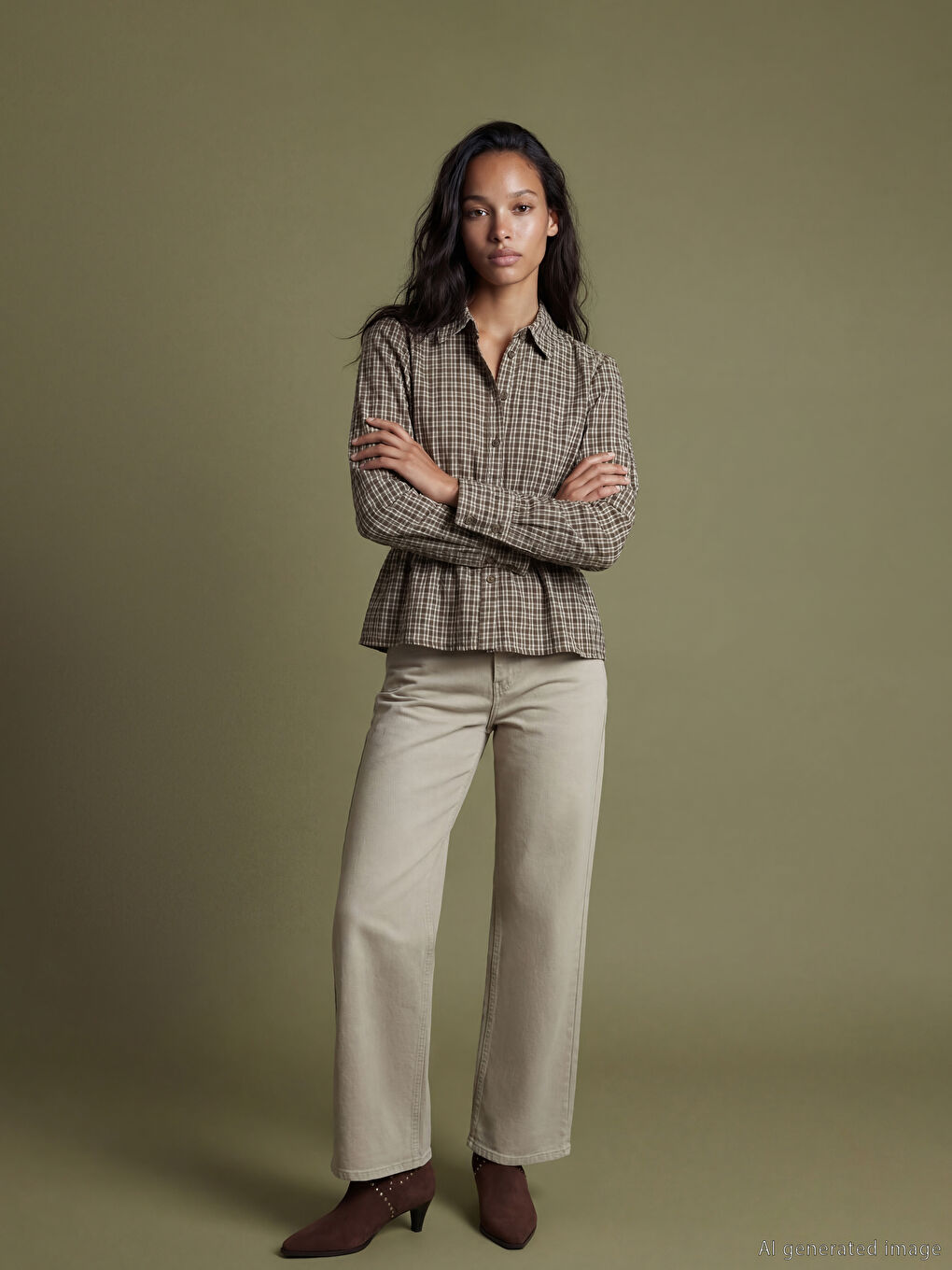 قميص كاروهات للستات بخصر مجمع-1