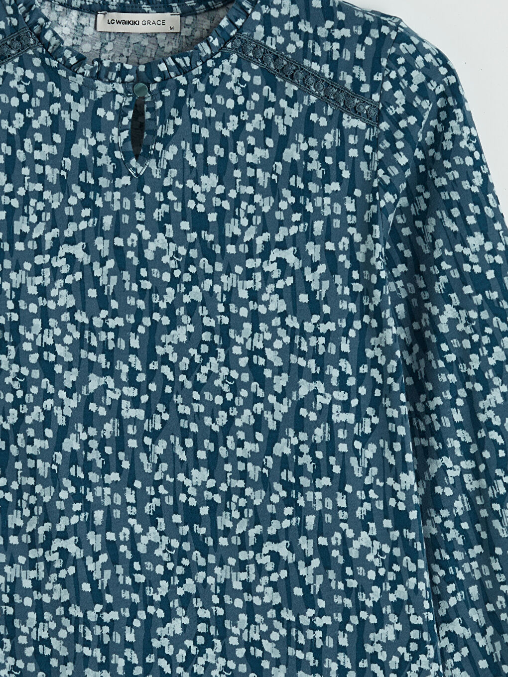 Mavi Kaçık Yaka Desenli Bluz-6