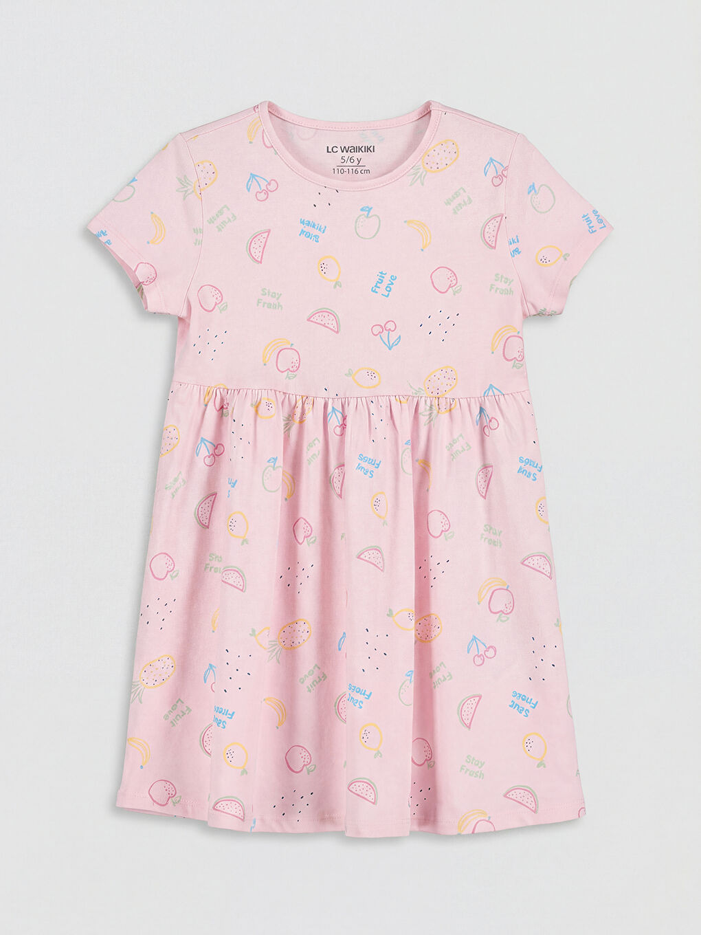 Pembe Bisiklet Yaka Baskılı Kız Çocuk Elbise