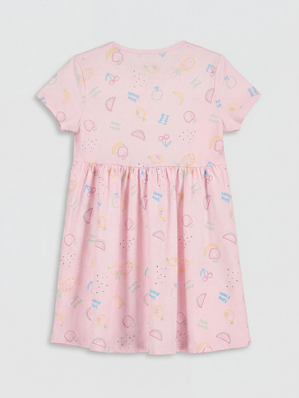 Pembe Bisiklet Yaka Baskılı Kız Çocuk Elbise-1