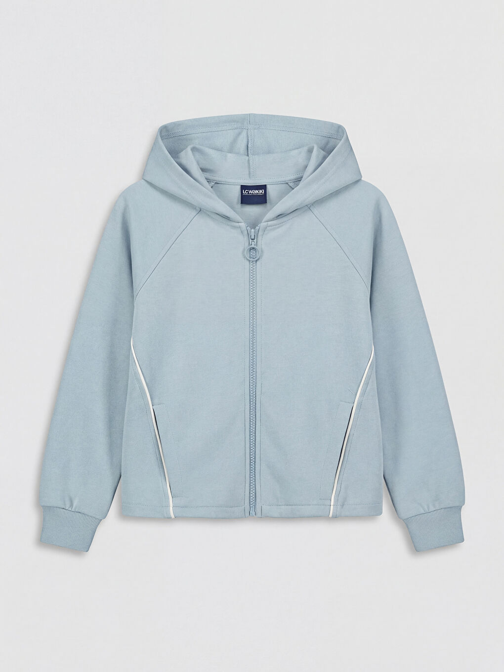 Mavi Kapüşonlu Kız Çocuk Soft Touch Fermuarlı Sweatshirt