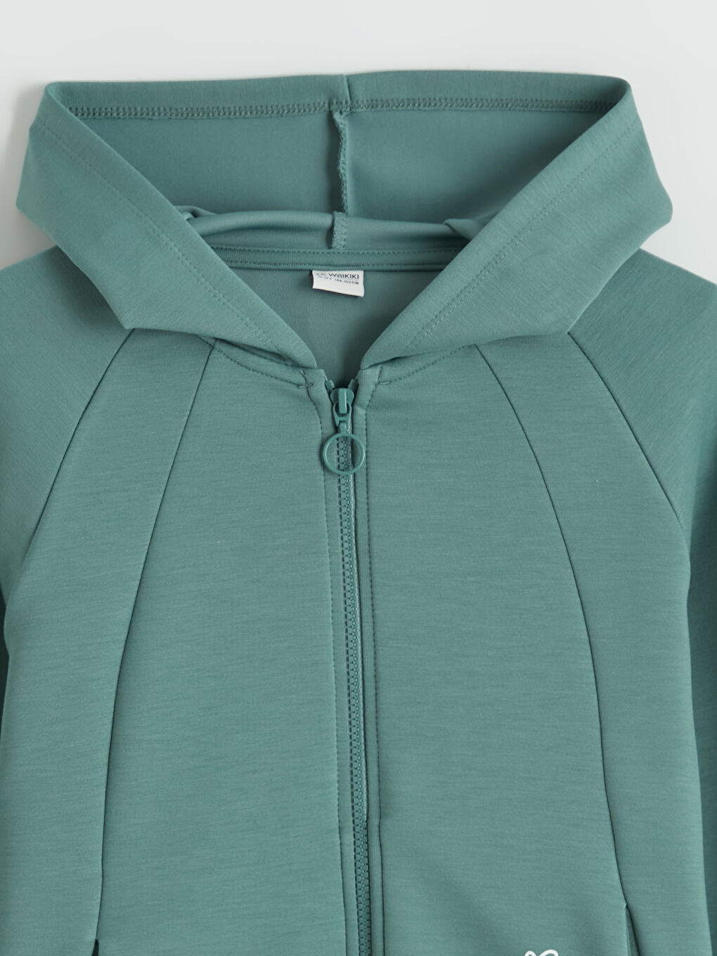 Yeşil Kapüşonlu Baskılı Kız Çocuk Fermuarlı Sweatshirt-1