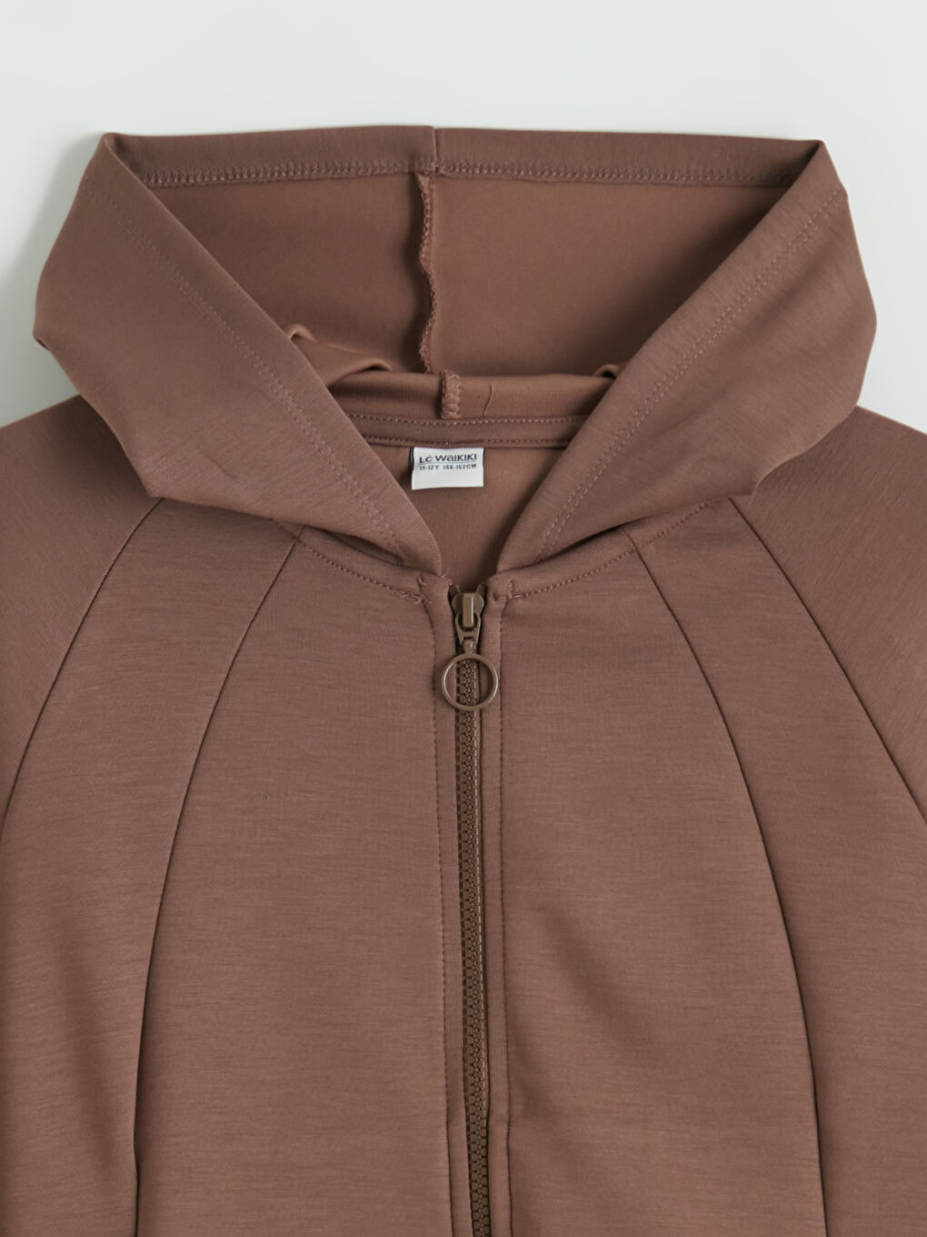 Kahverengi Kapüşonlu Baskılı Kız Çocuk Fermuarlı Sweatshirt-1