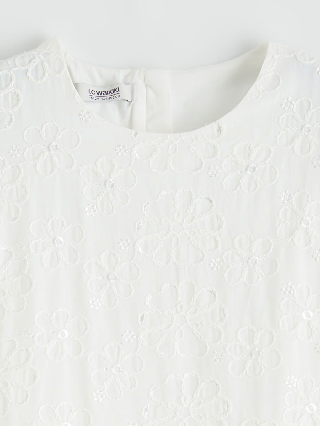 Ekru Bisiklet Yaka Fisto Detaylı Kız Çocuk Elbise-1