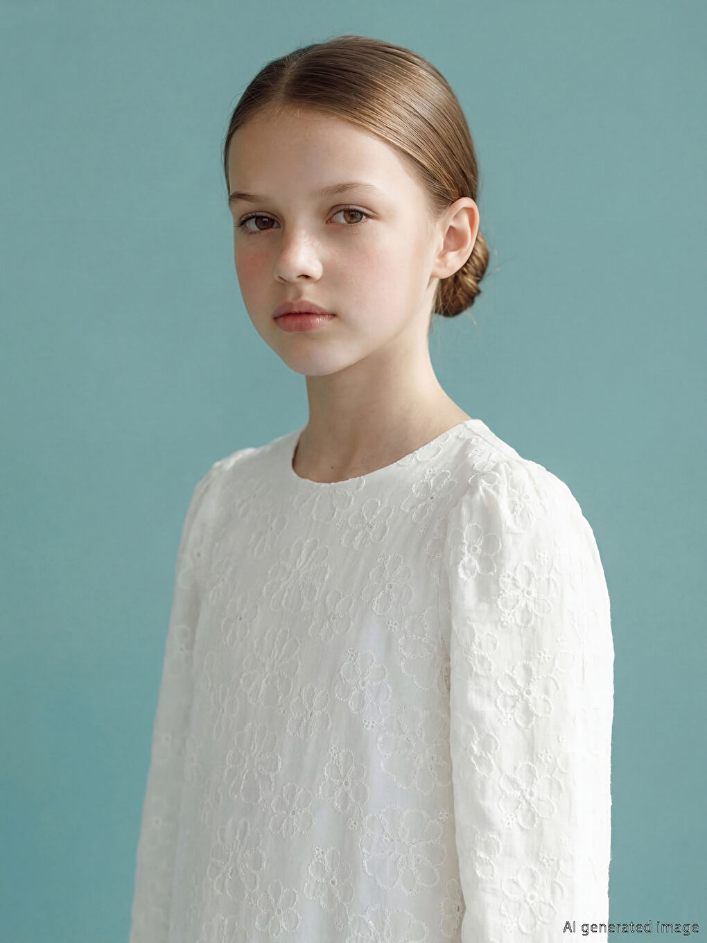 Ekru Bisiklet Yaka Fisto Detaylı Kız Çocuk Elbise-1