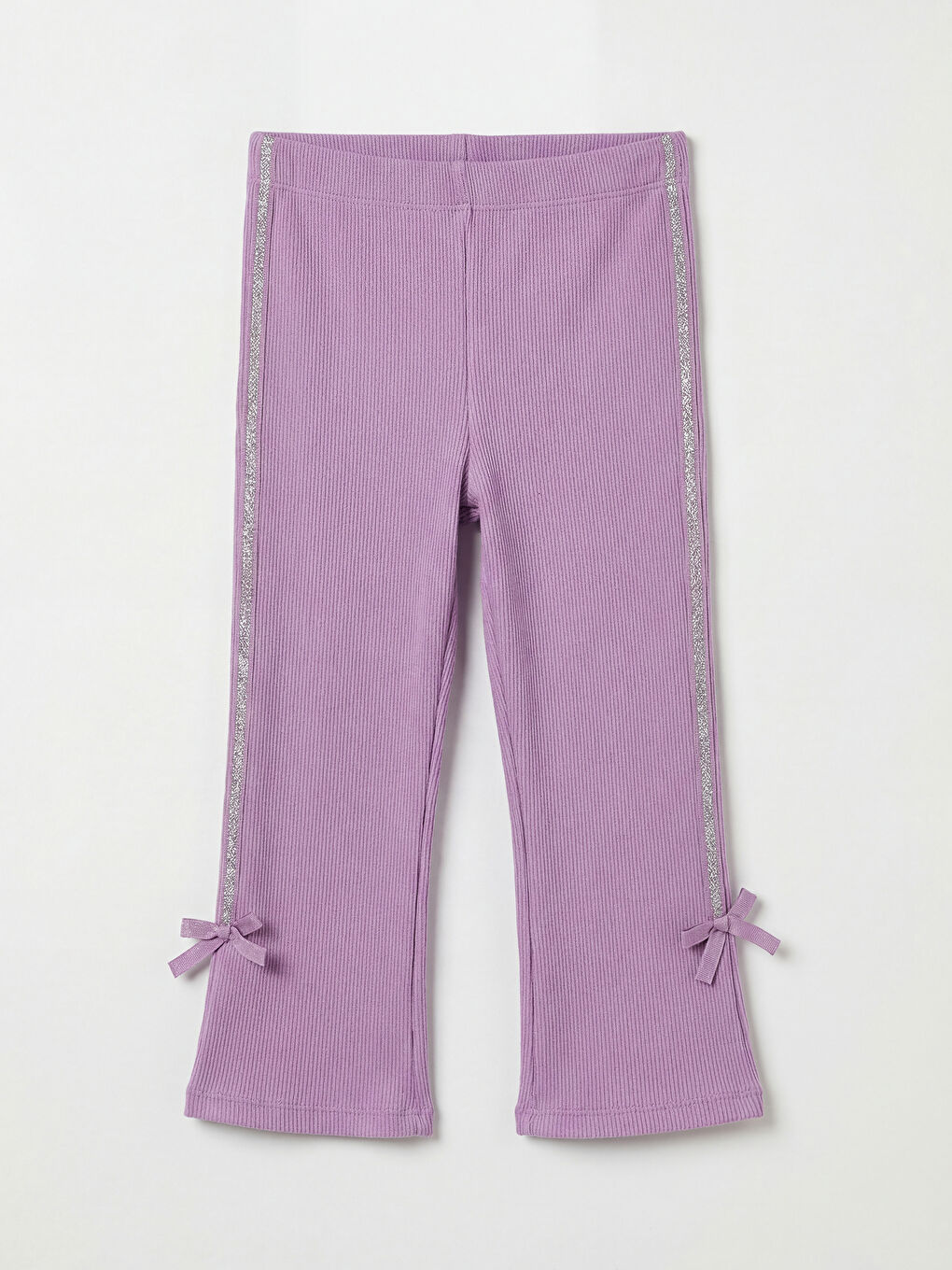 Lila Paçası Fiyonklu Yan Şeritli Kız Çocuk Tayt