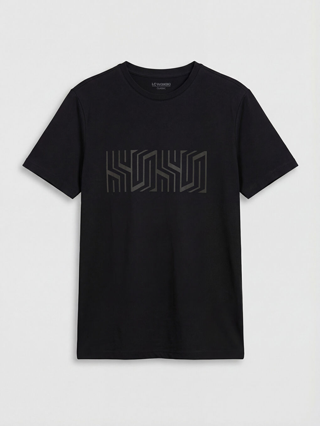 Siyah Bisiklet Yaka Baskılı Erkek Penye Tişört