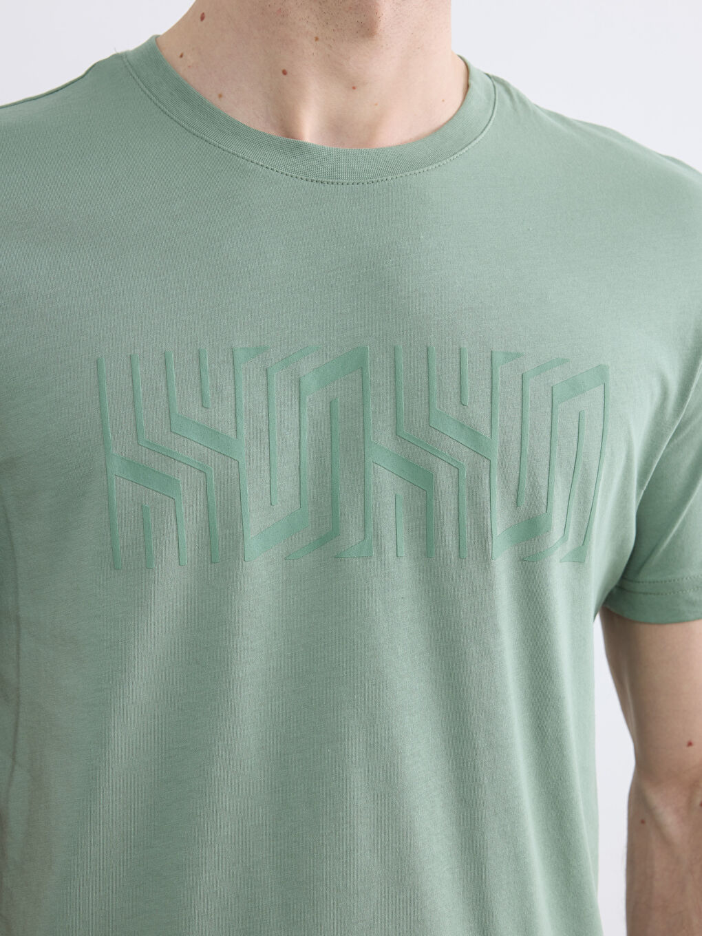 Yeşil Bisiklet Yaka Baskılı Erkek Penye Tişört-2