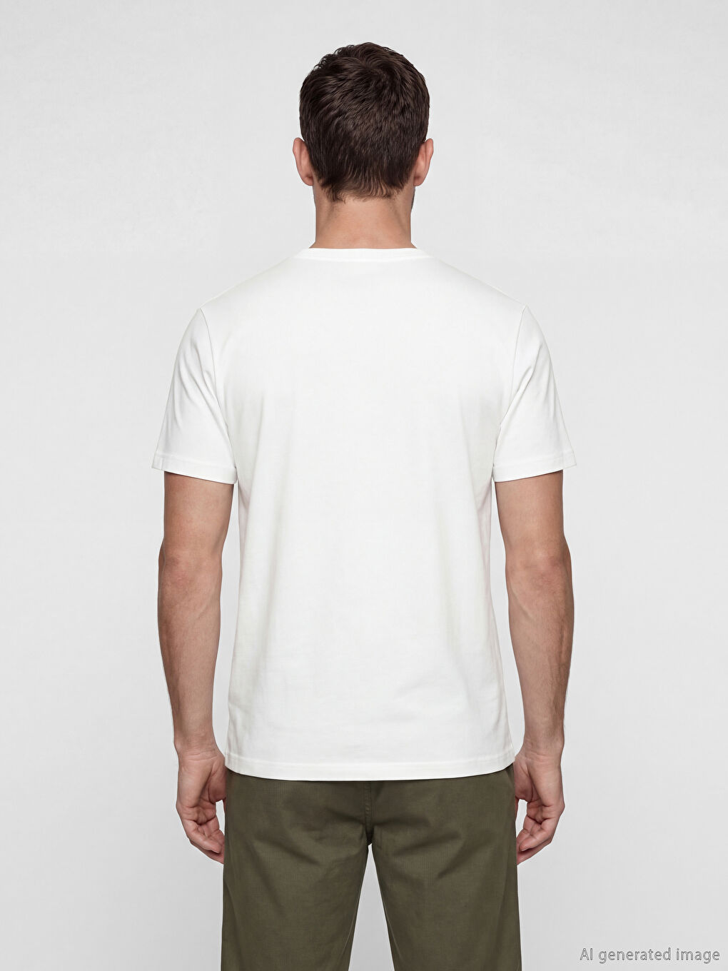 Ekru Bisiklet Yaka Baskılı Erkek Penye Tişört-3