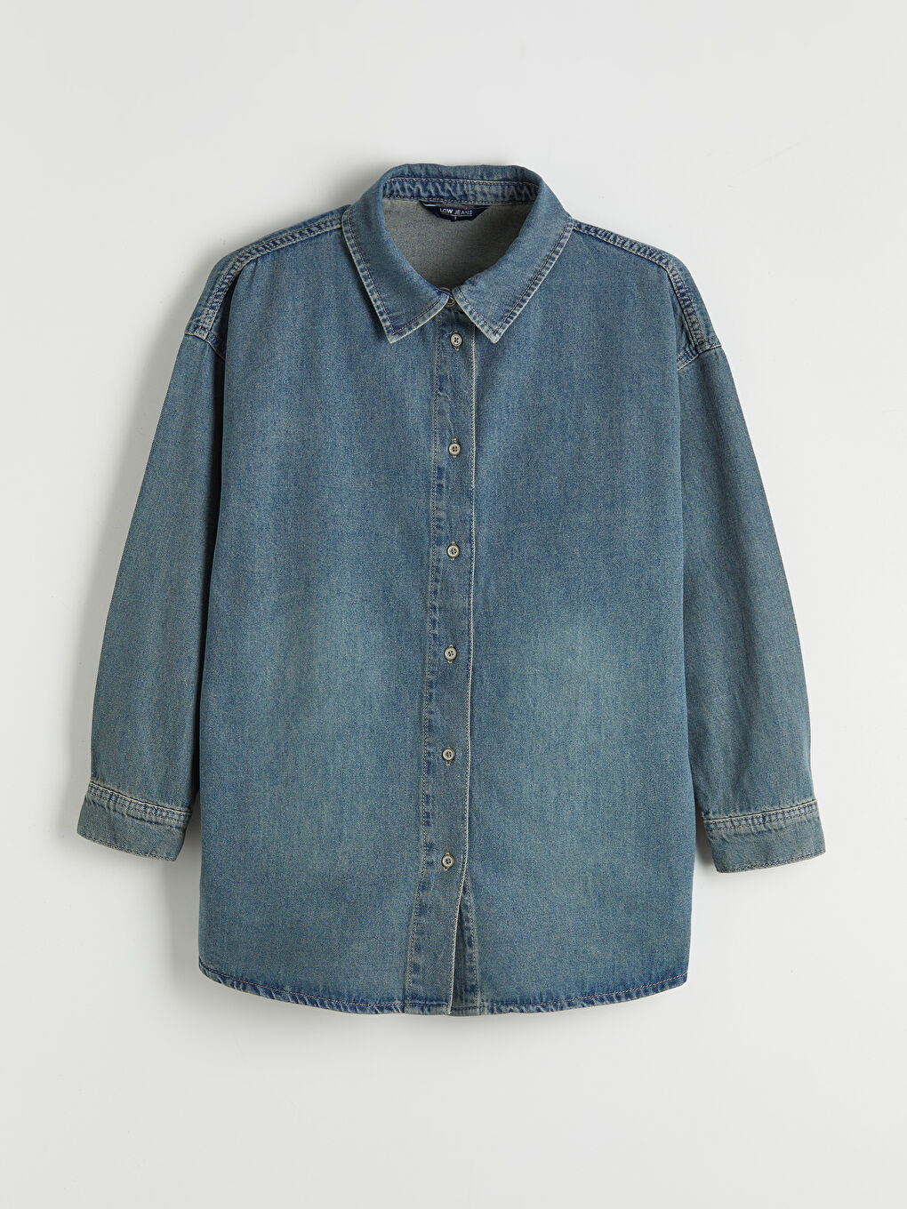İndigo Oversize Kadın Jean Gömlek	-4