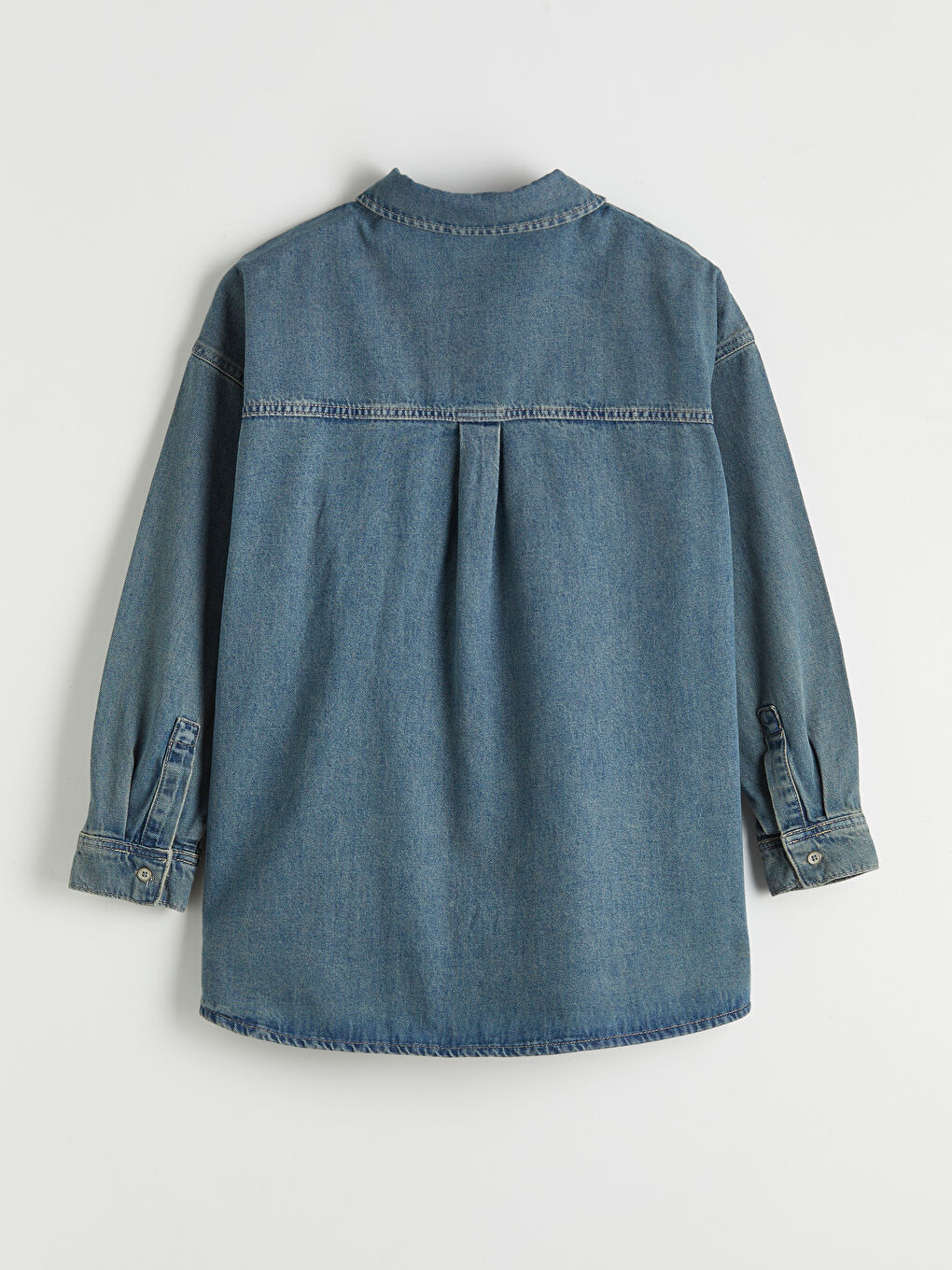 İndigo Oversize Kadın Jean Gömlek	-5